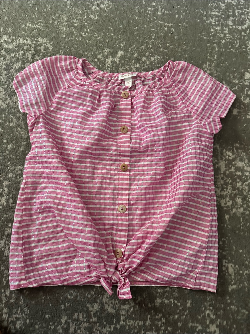 Cat & Jack Pink and White Striped Button-Front Tie Top